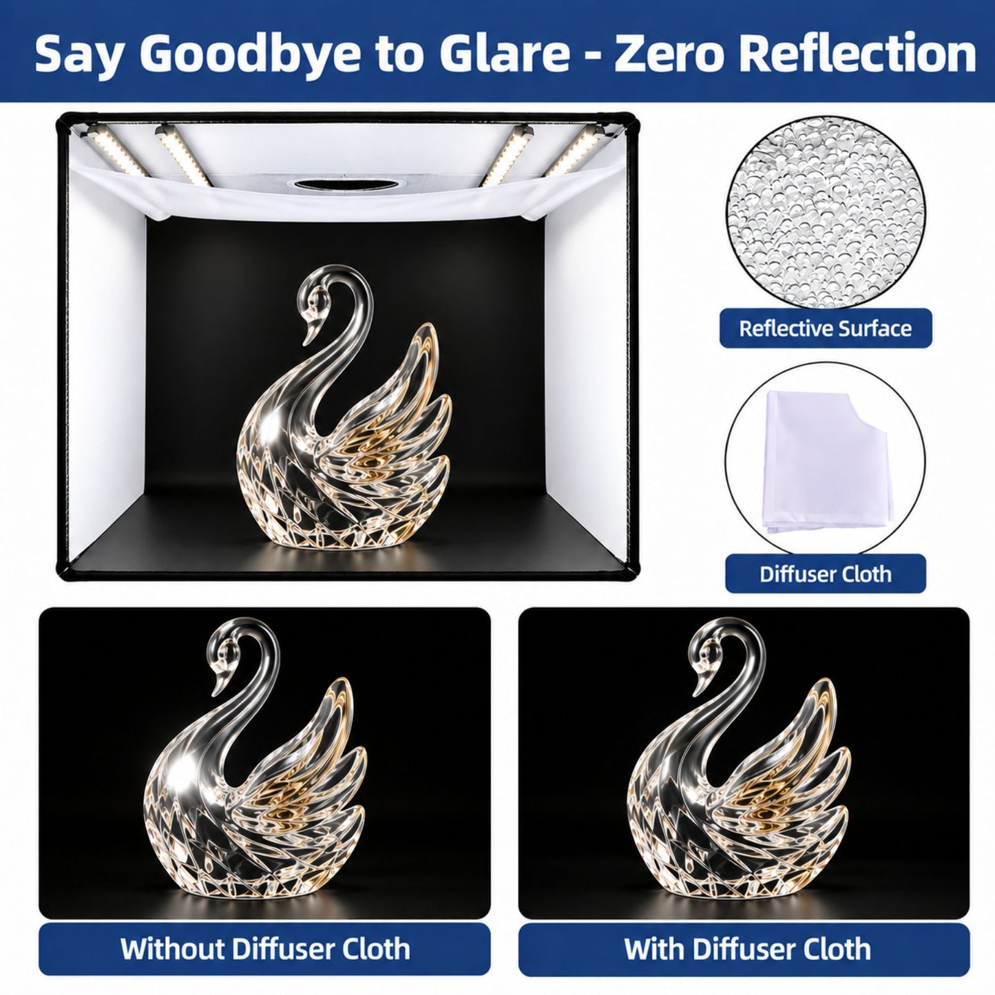 60 cm Product Photography Light Box | Portable Product Photography Box with Reflective Interior | 3 modes 4 LED lights with 2 dimmers  | 5 Backdrops Included | Perfect Photo Booth for Appliances, Electronics, Gadgets, Big toys, small & medium sized items