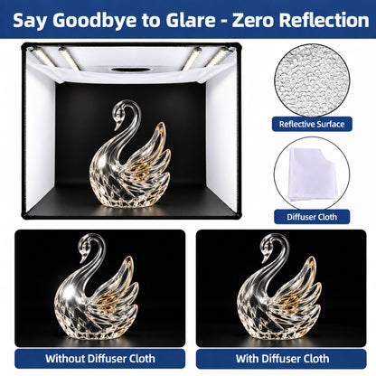 60 cm Product Photography Light Box | Portable Product Photography Box with Reflective Interior | 3 modes 4 LED lights with 2 dimmers  | 5 Backdrops Included | Perfect Photo Booth for Appliances, Electronics, Gadgets, Big toys, small & medium sized items