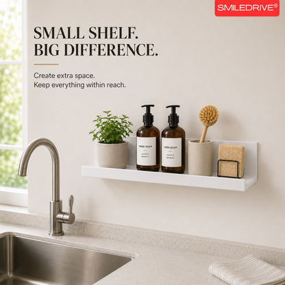 Floating Wall Shelf | Multipurpose Acrylic Shelf for Kitchen, Bathroom, Vanity & Office | White-No Drilling Required
