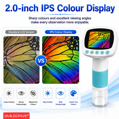 1000X Handheld Digital Microscope for Kids with 2.0" IPS Display | Portable Rechargeable Pocket Microscope with Lanyard| 8 LED Lights | for Coins, Plants, Insects, Jewellery, PCB & Educational Learning