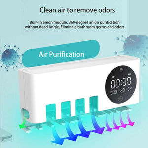UV Toothbrush Sterilizer Stand with Smart Clock Humidity Temperature and Deep Deodorizing Function