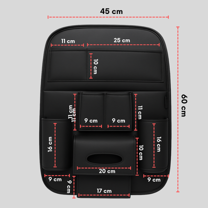 Car Back Seat Organizer–Premium Universal Car Rear Seat Storage | Multi-Pocket Storage, Bottle & Tissue Holders, Easy Install