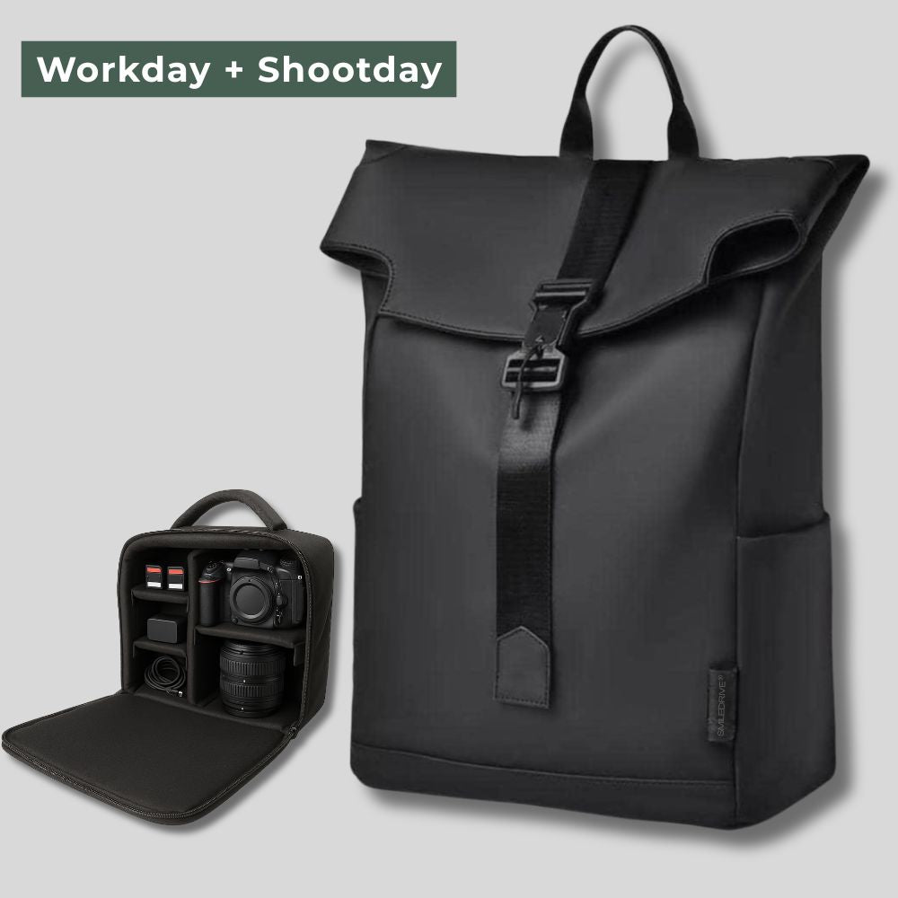 Roll Top Backpack Waterproof Laptop Bag - Stylish & Space Travel, Office & College Faux Leather Bag