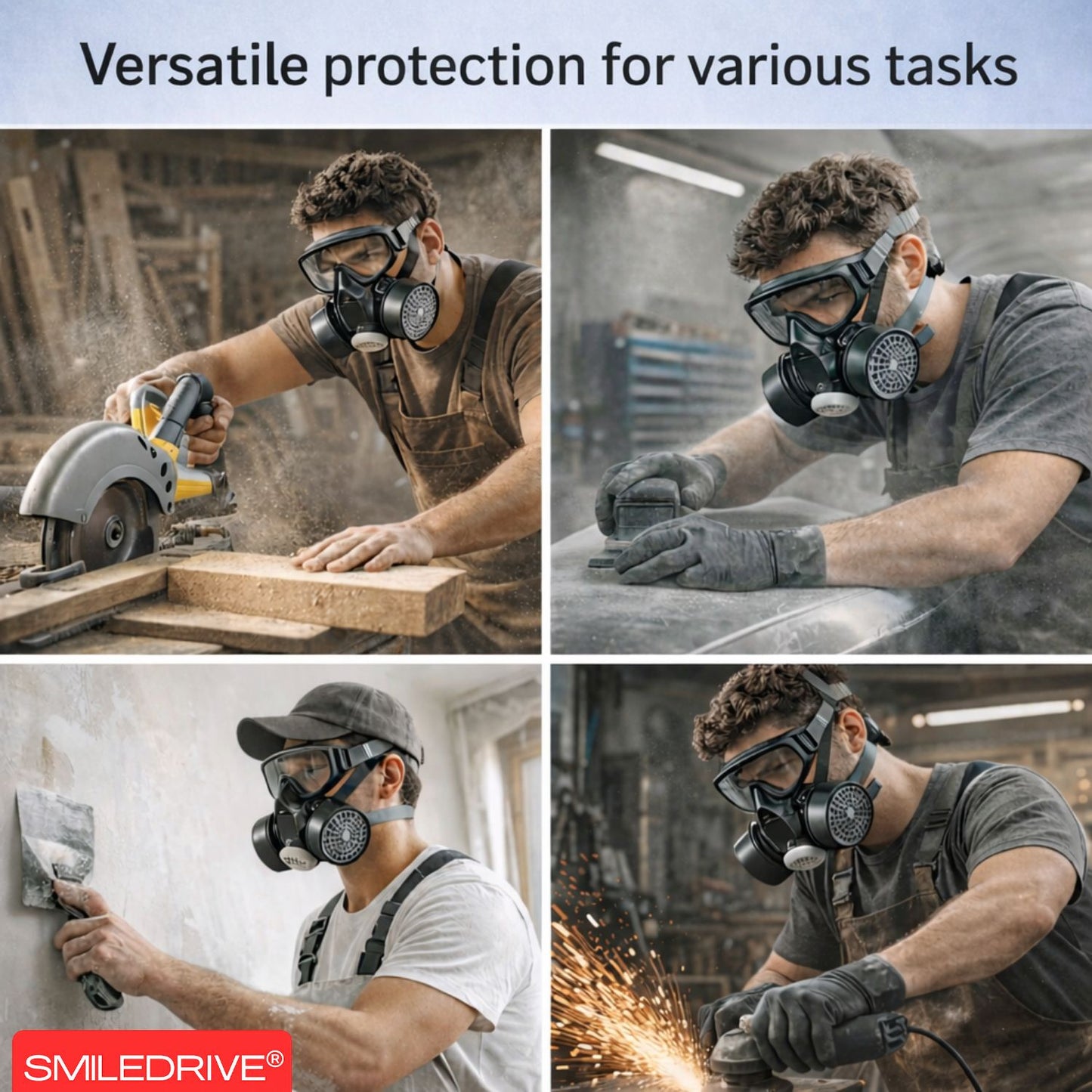 Industrial Respiratory Mask with Dual Reusable Filters & Free 2+2 Air Filter Cartridges – Gas Mask for Paint, Woodwork, Chemical & Industrial Processes Involving Odors & Dust