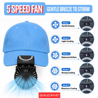 WEARKOOL Fan with Cap & Lanyard | Baseball Cap with Fan | 5 Speed 200mAH Rechargeable BLDC Fan with Powerful Airthrow & Digital Battery Display