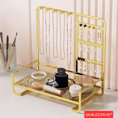Premium Metal Jewelry Stand Organizer - Sleek Tabletop Holder for Necklaces, Earrings, Rings & Bracelets (Available in Black & Gold)