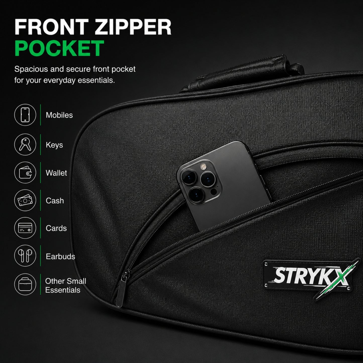 STRYKX Pickleball Kit Bag | 2 Spacious Compartments and one Dedicated Shoe Compartment & Easy-Access Front Pocket | Ergonomic Shoulder Straps & Padded Handle | Sports, Gym & Daily Use
