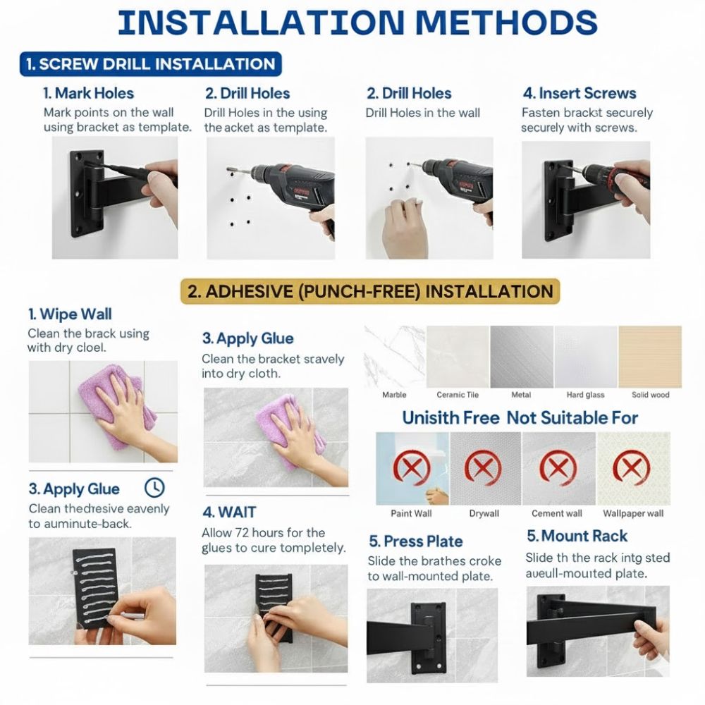 Cloth Drying Stand Wall Mounted-Foldable & Collapsible Drying Clothes Rack with 18 Hooks | Folding Wall Cloth Hanger for Balcony, Bathroom & Laundry | Strong 100 kg Capacity Cloth Drying Stand