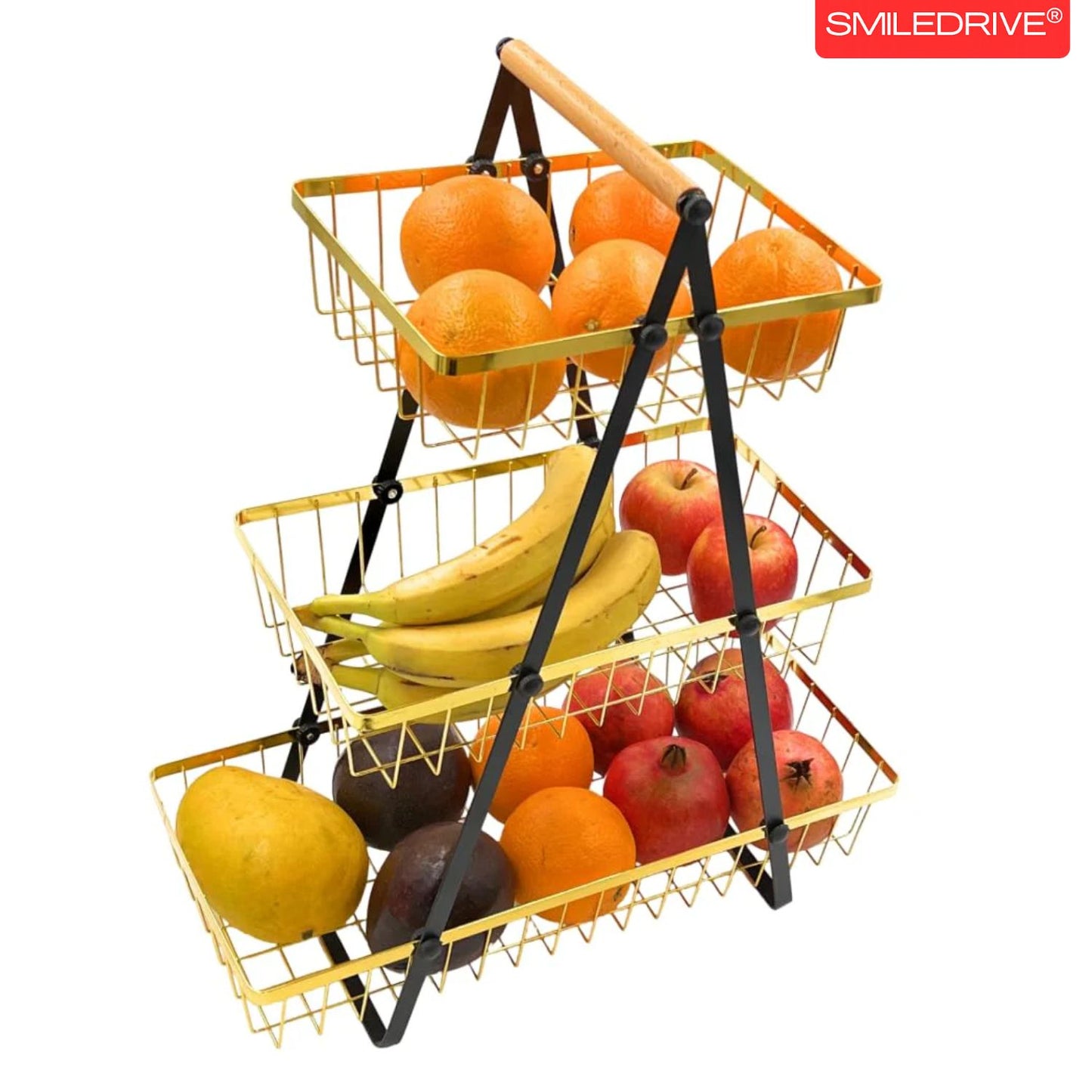 Golden Tiered Fruit Basket | 2 & 3 Tier Metal Mesh Countertop Organizer & Storage Stand