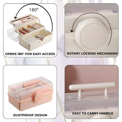 SMILEDRIVE® Plastic Medicine Storage Box 3 Tier First Aid Box Makeup Organiser Multipurpose Storage Box
