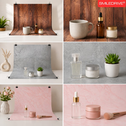 Product Photography Backdrop Kit | 22x34.5 Inch Photography Background Sheets | 3 Front-Back Sheets with 6 Designs | 2 Particle Boards for Quick & Stable Set up
