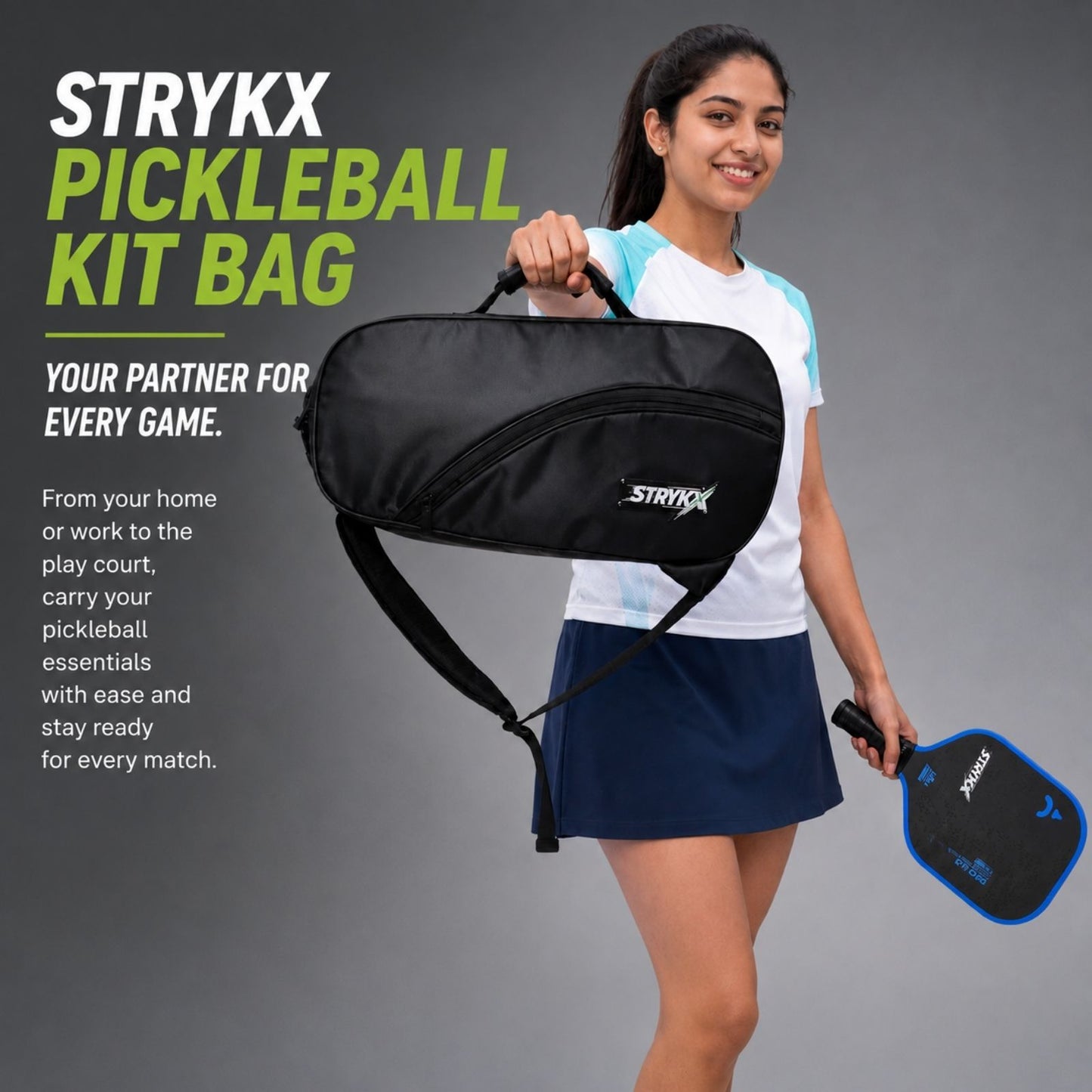 STRYKX Pickleball Kit Bag – Spacious Sports Bag | Easy-Access Pocket & Cushioned Shoulder Strap | Sports Bag for Pickleball, Gym & Travel