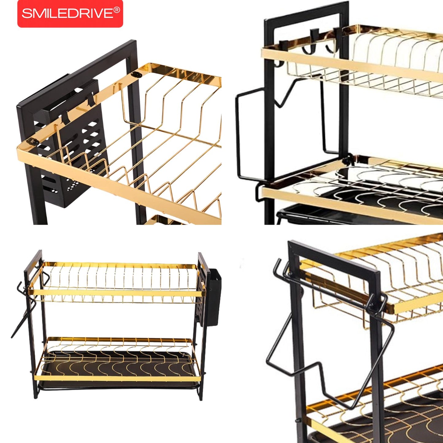 Utensil Drying Rack | Kitchen Dish Organizer Tray with Cutlery Holder & Built-in Drainer