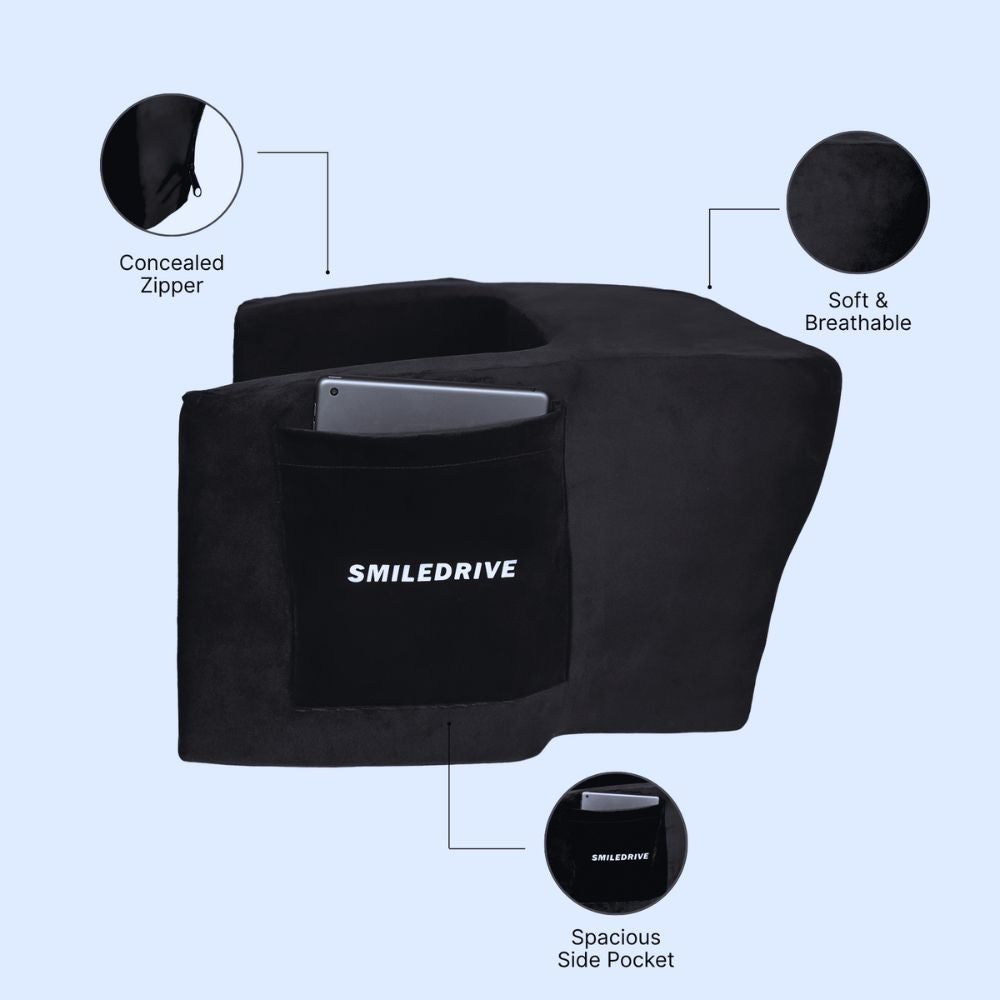 Smiledrive® Laptop Computer Table for Bed, Sofa, Car | Memory Foam Lapdesk with Armrest, Storage Pocket & Washable Cover | Portable Lap Table for Work, Study, Gaming & Eating