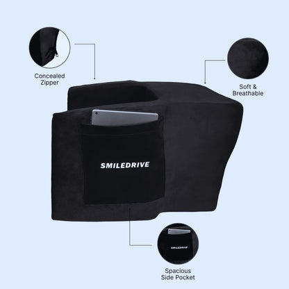 Smiledrive® Laptop Computer Table for Bed, Sofa, Car | Memory Foam Lapdesk with Armrest, Storage Pocket & Washable Cover | Portable Lap Table for Work, Study, Gaming & Eating