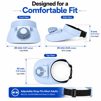 Cooling Fan Cap with Rechargeable Fan, 2-Speed Adjustable Fan, Hands-Free Cooling Hat, Lightweight Cap for Daily Use- Walking, Gardening, Hiking, Camping & Indoor/ Outdoor Work | Available in Blue, Pink & White