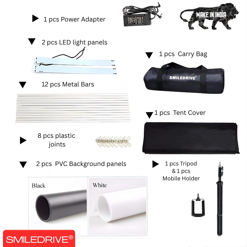 Photo Studio Light Box Product Photography 43 sq cm Lighting Tent with 2 LED-Made in India Photo Booth with a Tripod