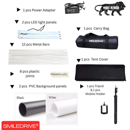Photo Studio Light Box Product Photography 43 sq cm Lighting Tent with 2 LED-Made in India Photo Booth with a Tripod