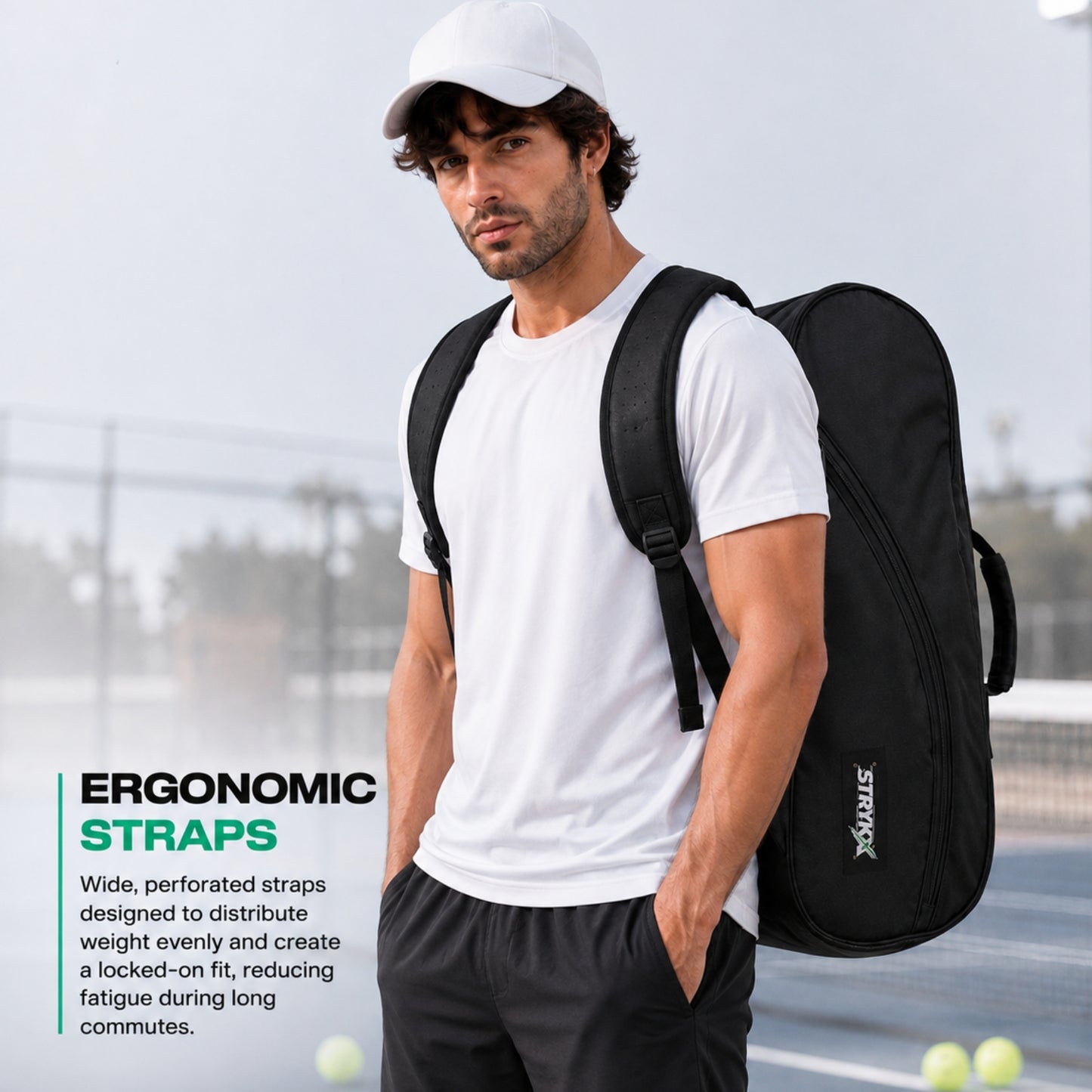 STRYKX Pickleball Kit Bag | 2 Spacious Compartments and one Dedicated Shoe Compartment & Easy-Access Front Pocket | Ergonomic Shoulder Straps & Padded Handle | Sports, Gym & Daily Use