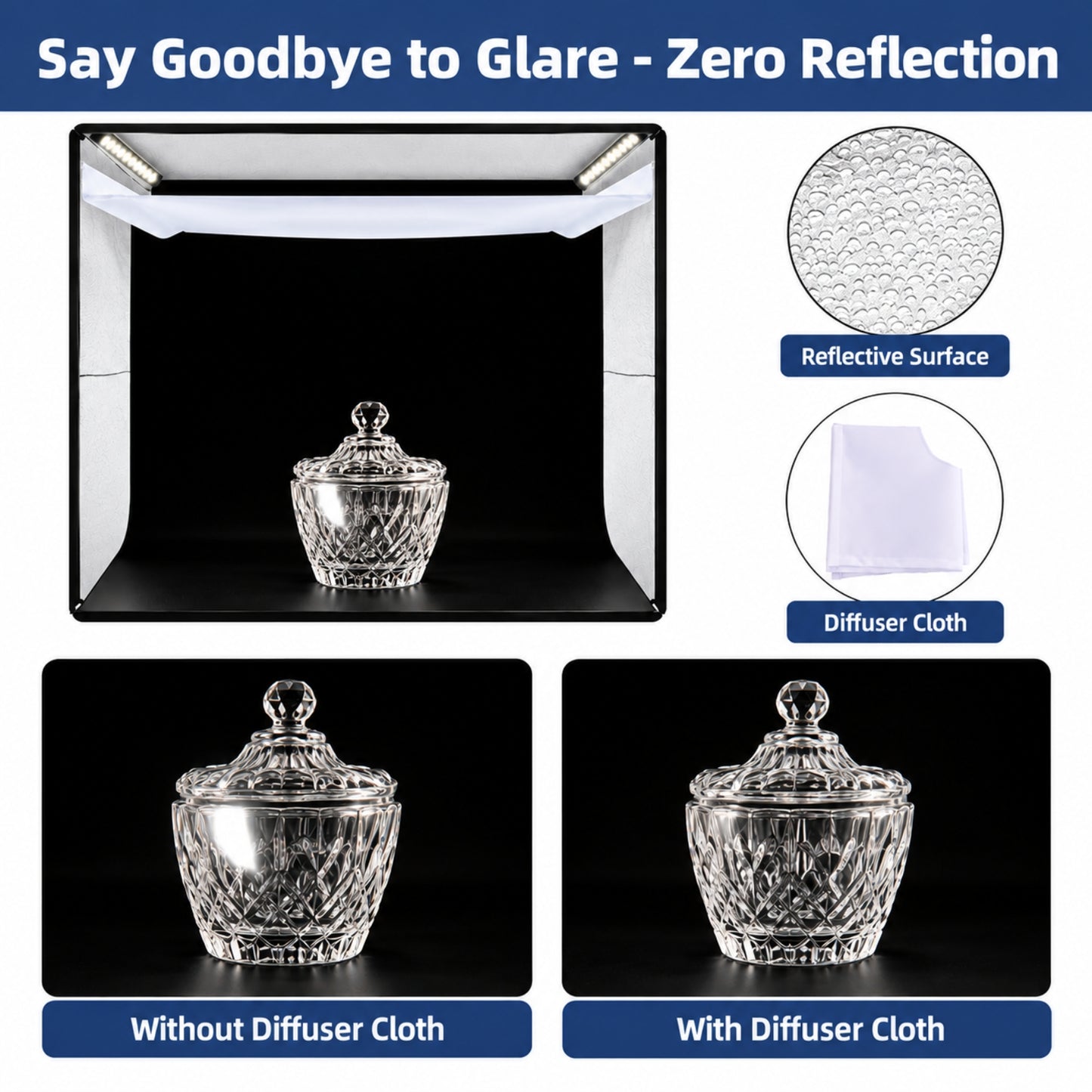 43 cm Product Photography Light Box | Portable Product Photography Box with Reflective Interior | 3 modes LED lights | 5  Backdrops Included | Perfect Photo Booth for jewelry, cosmetics, gadgets, and other small-to-medium items