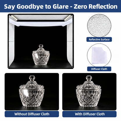 43 cm Product Photography Light Box | Portable Product Photography Box with Reflective Interior | 3 modes LED lights | 5  Backdrops Included | Perfect Photo Booth for jewelry, cosmetics, gadgets, and other small-to-medium items