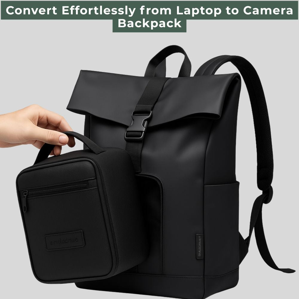 Roll Top Backpack Waterproof Laptop Bag - Stylish & Space Travel, Office & College Faux Leather Bag