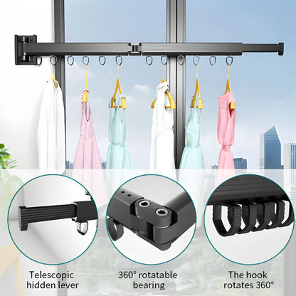 Cloth Drying Stand Wall Mounted-Foldable & Collapsible Drying Clothes Rack with 18 Hooks | Folding Wall Cloth Hanger for Balcony, Bathroom & Laundry | Strong 100 kg Capacity Cloth Drying Stand