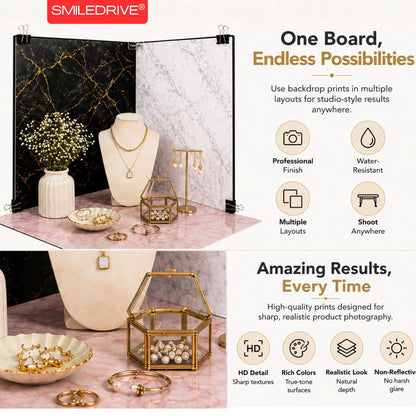 Professional Product Photography Background Kit | Photoshoot Backdrop Kit with 8 styles (4 two-sided sheet) | Silver Reflector & Black Diffuser Included