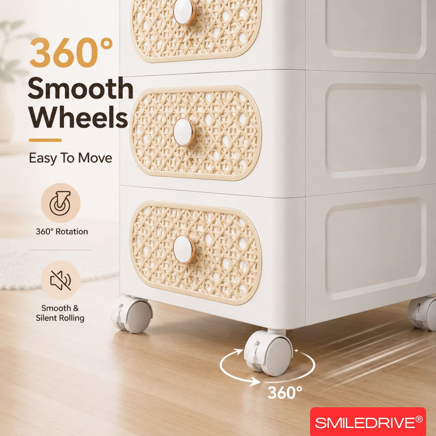 Plastic Storage Drawers | 4 Drawer Organzier Storage Cabinet with Wheels for Bedroom Bathroom Office | Available in White & Cream