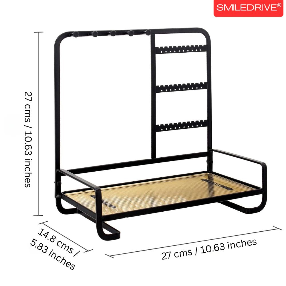 Premium Metal Jewelry Stand Organizer - Sleek Tabletop Holder for Necklaces, Earrings, Rings & Bracelets (Available in Black & Gold)