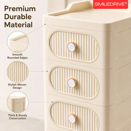Plastic Storage Drawers | 4 Drawer Organzier Storage Cabinet with Wheels for Bedroom Bathroom Office | Available in White & Cream