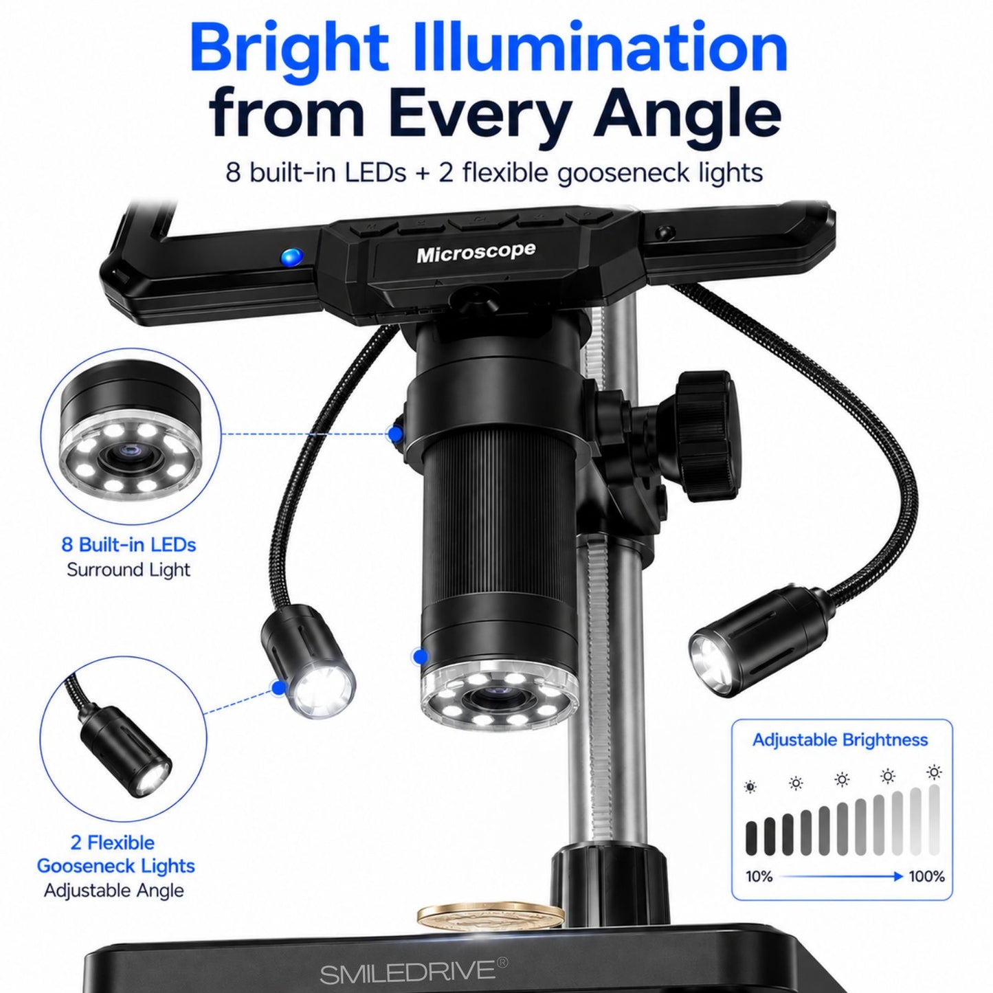 Digital Microscope with 7 inch Screen | 16MP Camera | 50X–1200X Magnification | 1080P Recording | 8+2 LED Lights | Coin, PCB & Jewellery Inspection Microscope