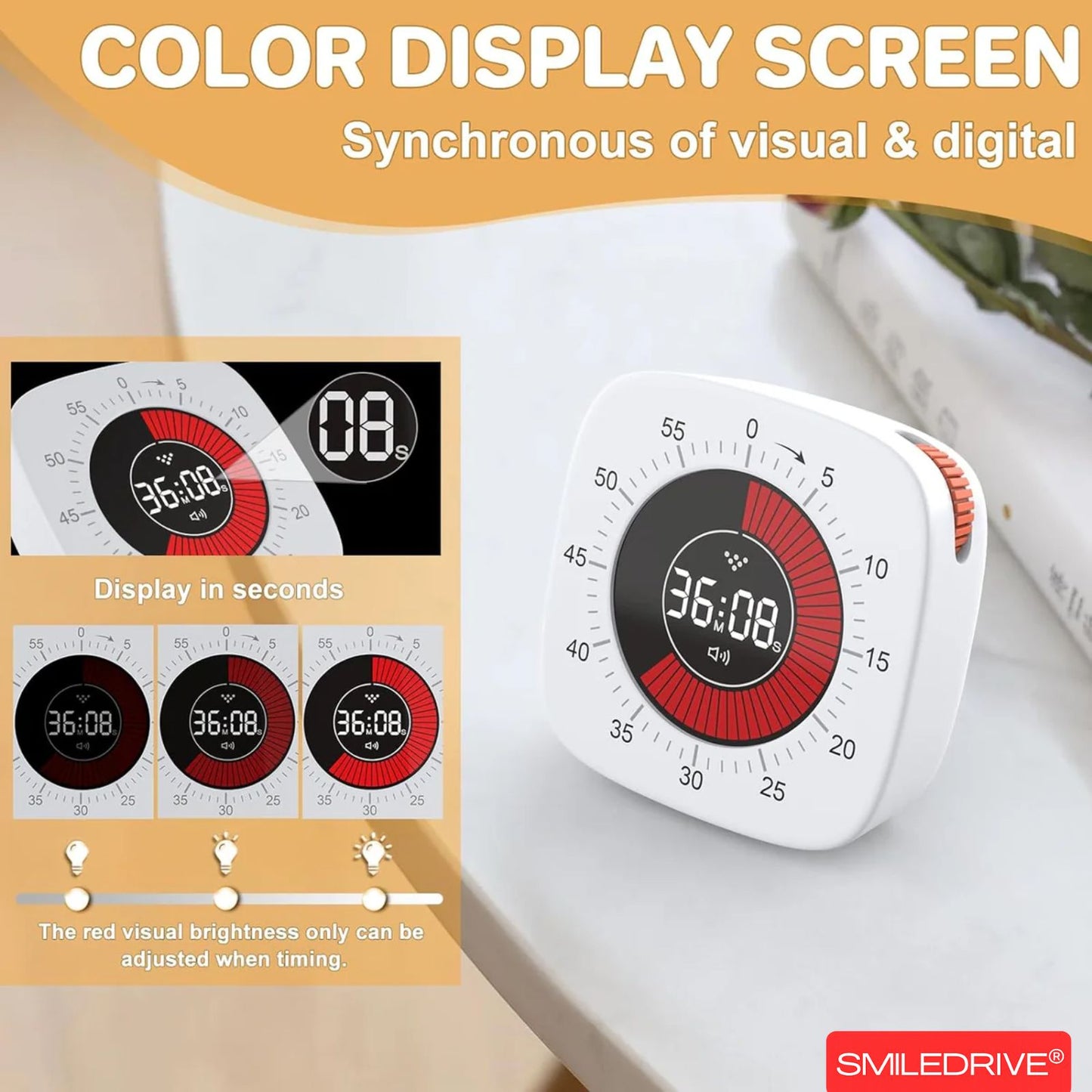 Digital Visual Timer with Countdown Display, Silent & Audible Alerts, Magnetic Back, Stand & USB Type-C Rechargeable Timer for Study, Cooking, Workouts and Daily Routines