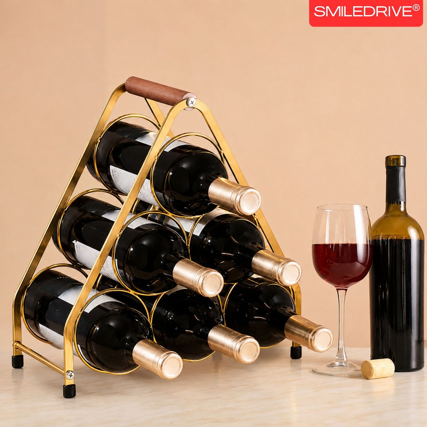 Luxury Wine Holder with Radiant Golden Finish | 6 Bottle  Metal Wine Rack