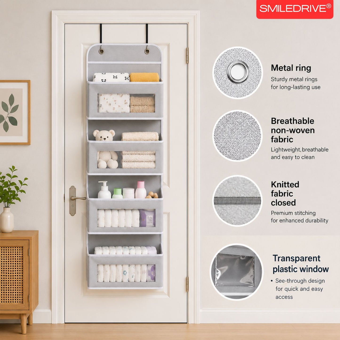 Over the Door Organizer – Hanging Storage Organizer with Clear Window Pockets for Closet, Bedroom, Bathroom | Available in 4/5 Pockets