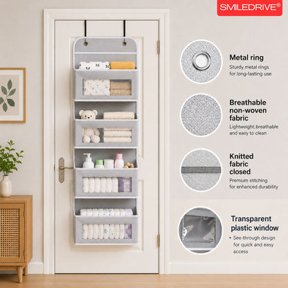 Over the Door Organizer – Hanging Storage Organizer with Clear Window Pockets for Closet, Bedroom, Bathroom | Available in 4/5 Pockets