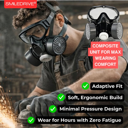 Industrial Respiratory Mask with Dual Reusable Filters & Free 2+2 Air Filter Cartridges – Gas Mask for Paint, Woodwork, Chemical & Industrial Processes Involving Odors & Dust