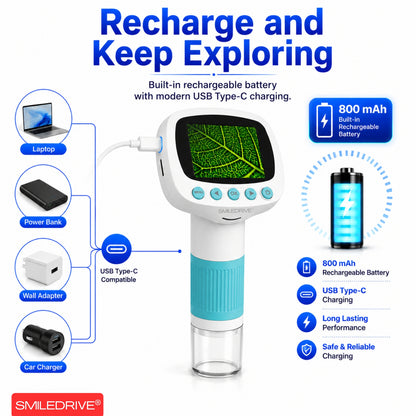 1000X Handheld Digital Microscope for Kids with 2.0" IPS Display | Portable Rechargeable Pocket Microscope with Lanyard| 8 LED Lights | for Coins, Plants, Insects, Jewellery, PCB & Educational Learning