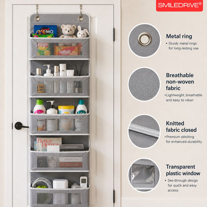 Over the Door Organizer – Hanging Storage Organizer with Clear Window Pockets for Closet, Bedroom, Bathroom | Available in 4/5 Pockets