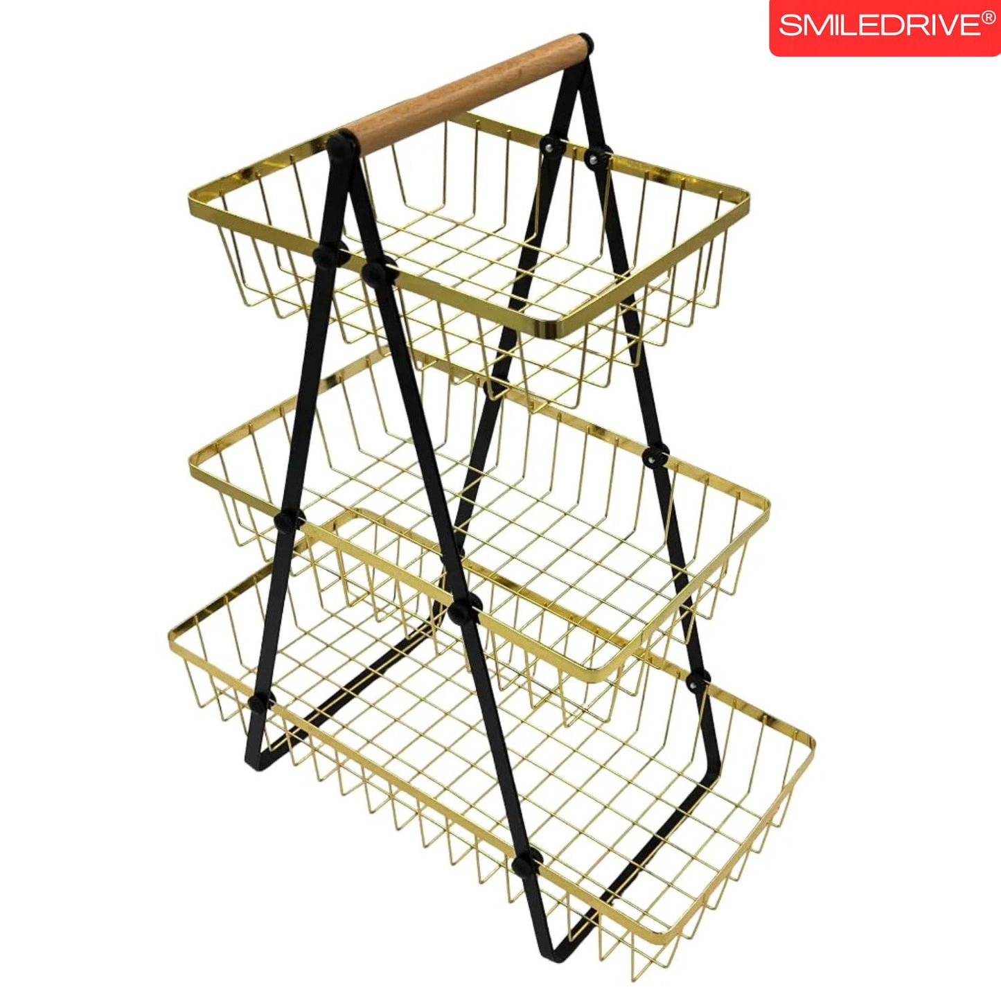Golden Tiered Fruit Basket | 2 & 3 Tier Metal Mesh Countertop Organizer & Storage Stand