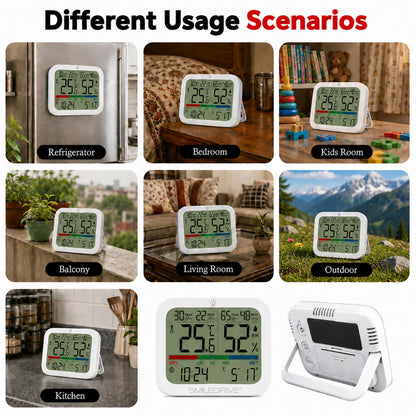 Digital Hygrometer Sensor with Thermometer for Home, Indoor, Outdoor | Temperature & Humidity Meter,Clock & Calendar, 24H Max/Min Records | Backlight Display, Magnetic Mount & Table Stand