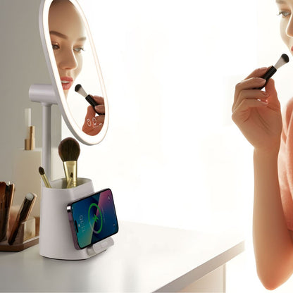 Smiledrive LED Smart Mirror Illuminated Makeup Mirror for desk with built-in Mobile holder cum Wireless Charger