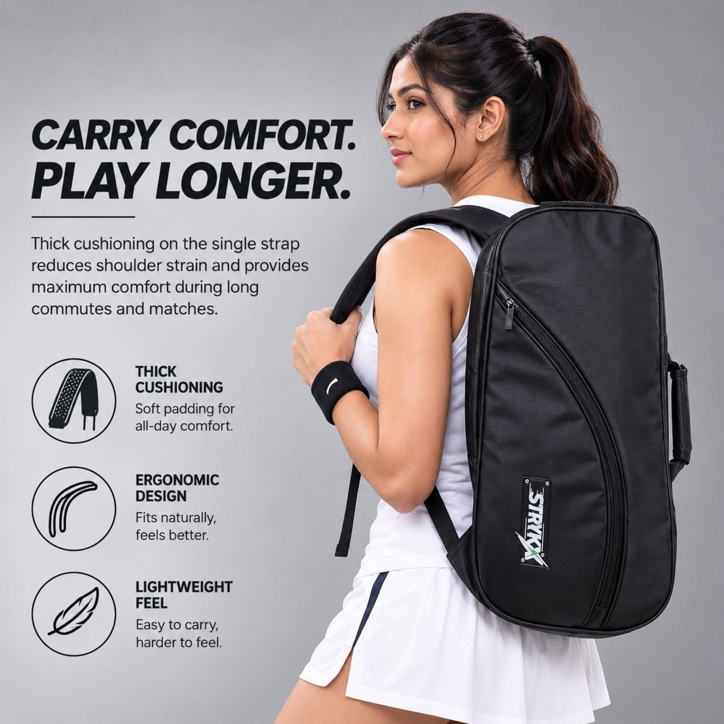 STRYKX Pickleball Kit Bag – Spacious Sports Bag | Easy-Access Pocket & Cushioned Shoulder Strap | Sports Bag for Pickleball, Gym & Travel