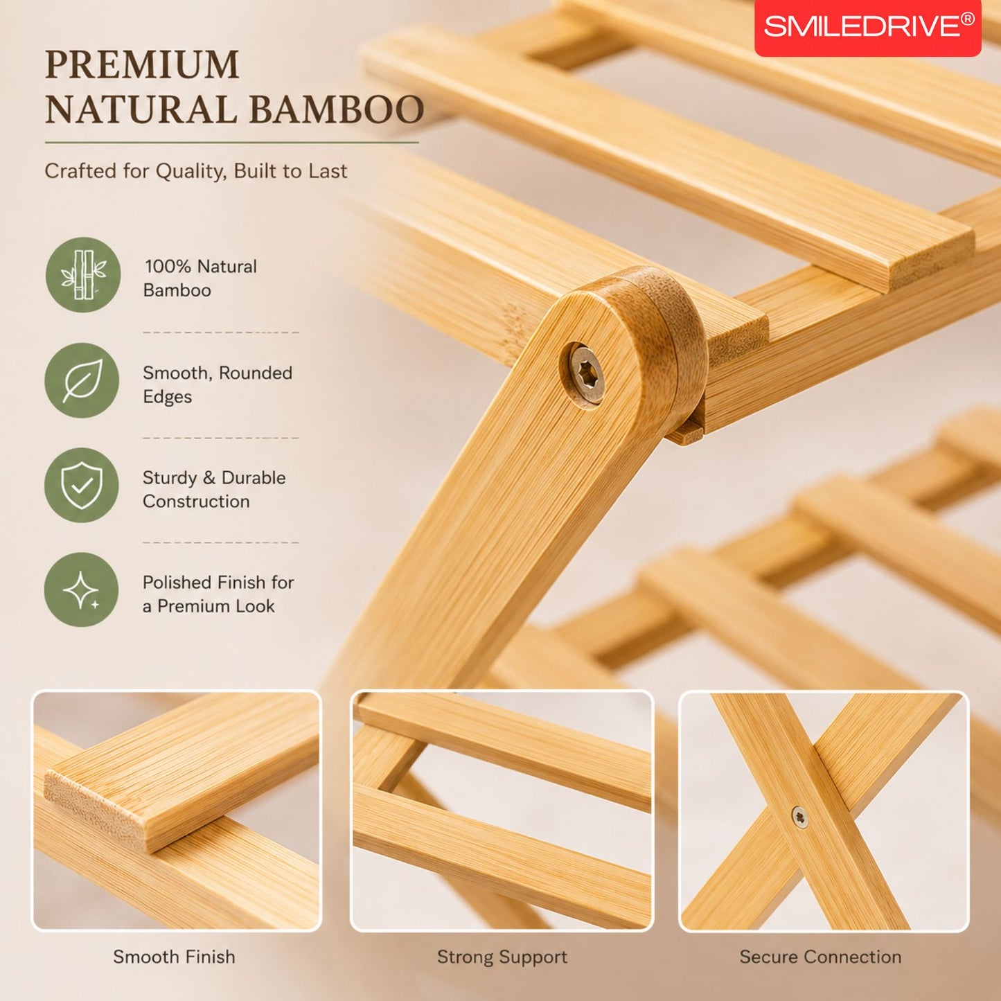 Foldable Bamboo Shoe Rack | 3 & 4-tier Balcony Plant Stand | Space Saving Storage Organizer for Entryway, Bedroom, Bathroom or Balcony