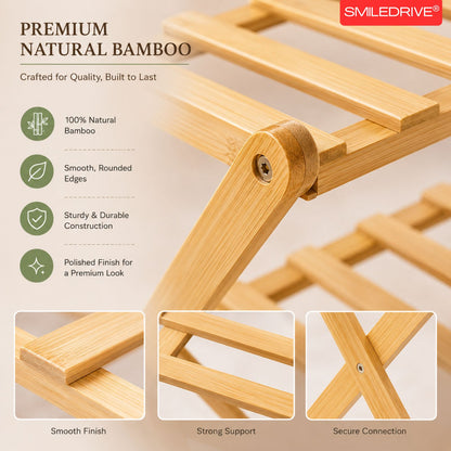 Foldable Bamboo Shoe Rack | 3 & 4-tier Balcony Plant Stand | Space Saving Storage Organizer for Entryway, Bedroom, Bathroom or Balcony