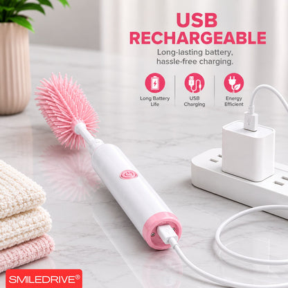 Electric Bottle Cleaning Brush Set with USB Rechargeable Handle | 4-in-1 Baby Bottle Brush Cleaner Kit | For All Bottles, Feeding Bottles, Nipples & their Accessories