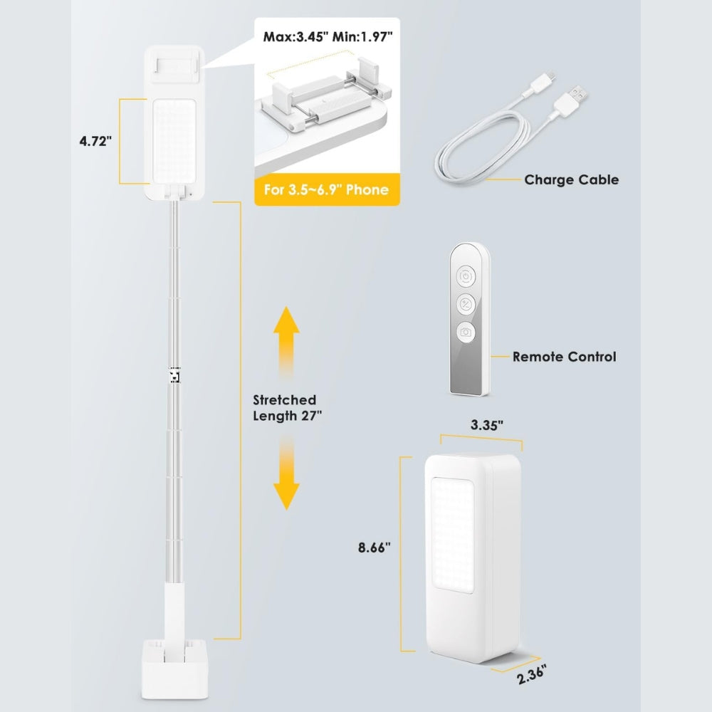 SMILEDRIVE® Mobile Stand for Recording | 360° Rotatable Phone Stand Holder with Rechargeable Dual LED Light | Upto 49” Extendible Selfie Stick Stand | Widely Compatible Smart Phone Holder
