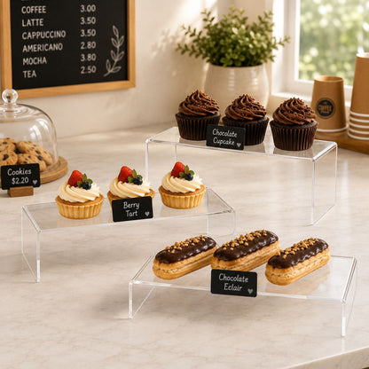 Acrylic Display Stand | Multi-Purpose Display Stands for Jewellery, Bakery, Retail, Cosmetics, Collectibles, & Home Use | Clear 5mm Thick Acrylic Product Display Risers Set of 3