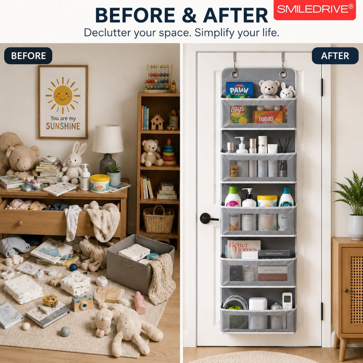 Over the Door Organizer – Hanging Storage Organizer with Clear Window Pockets for Closet, Bedroom, Bathroom | Available in 4/5 Pockets