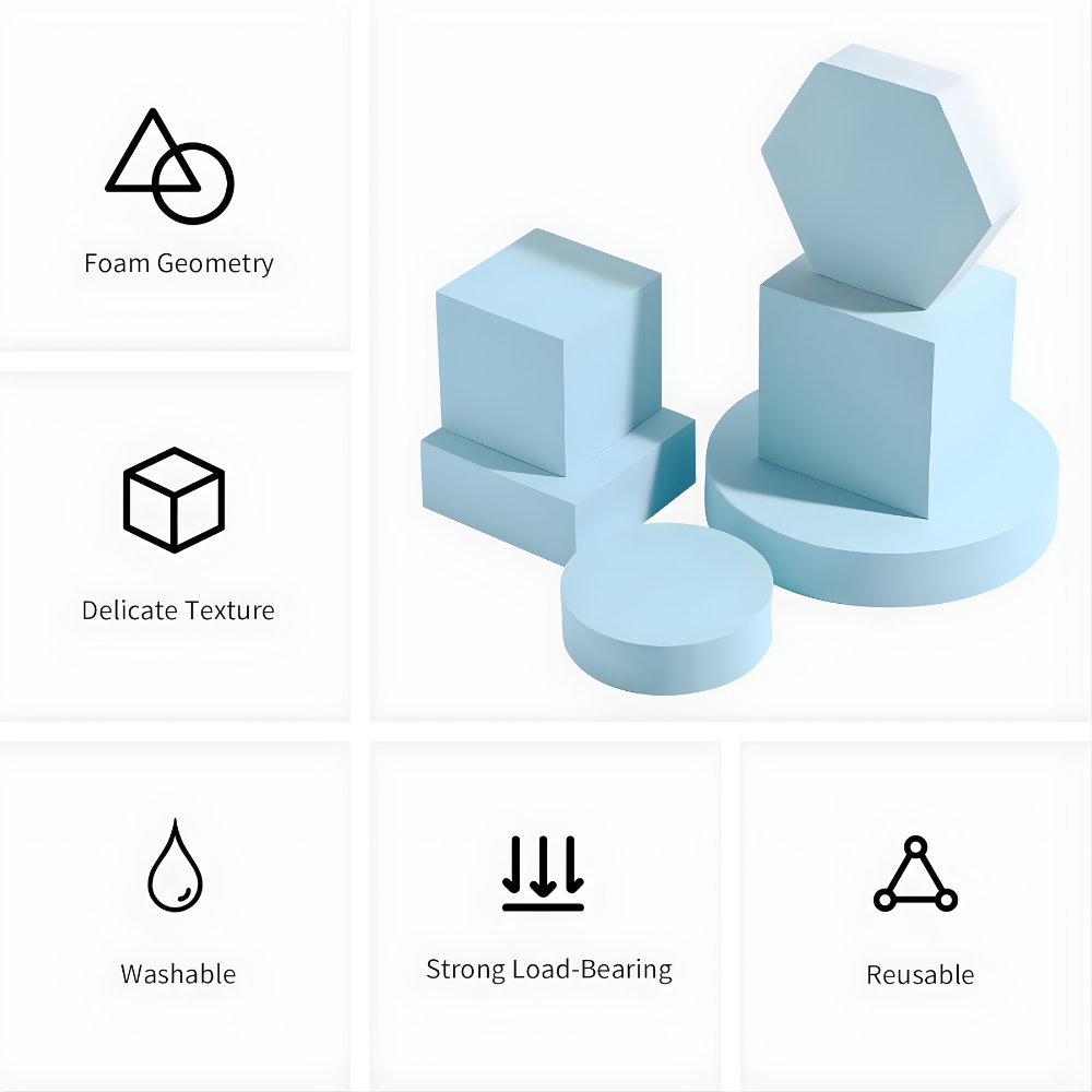 Product Photography Props 6-piece Set | Jewelry photo shoot props | Hard Foam Riser & Blocks | Lightweight, Waterproof, Re-usable